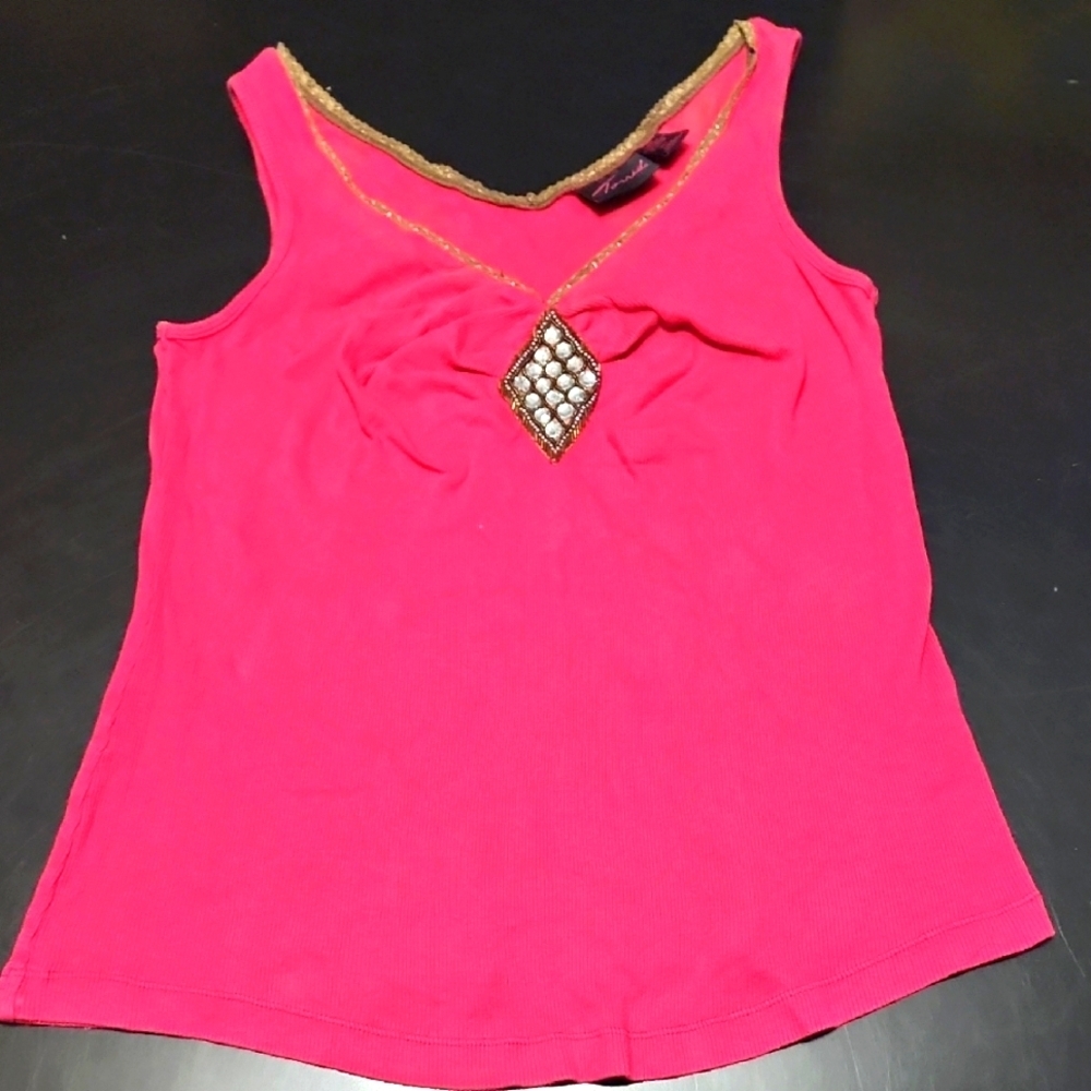 Elegant Pink Sleeveless Top with Gold Accents & Rhinestones Torrid Sz 2